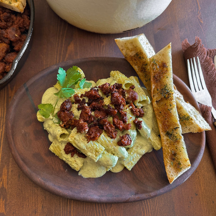 Roasted Poblano Pasta with Crispy Chorizo