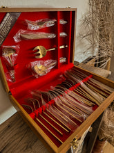 Load image into Gallery viewer, 70s Boon Jewelry Polished Brass Flatware, Set of 29 (8 settings)