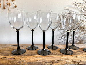 Black Stem Wine Glasses, set of 7