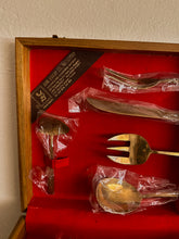 Load image into Gallery viewer, 70s Boon Jewelry Polished Brass Flatware, Set of 29 (8 settings)