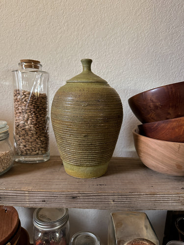 Hand Turned Green Pottery Canister