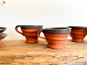 Terra Cotta & Grey Mugs, set of 4
