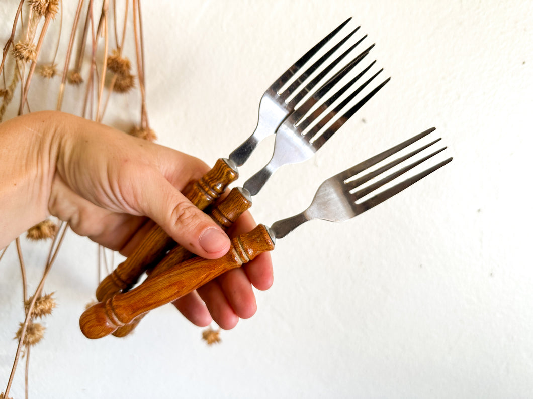 Wooden Handle Forks, set of 7
