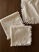 Load image into Gallery viewer, Cream Fringed Napkins with Gold, set of 7