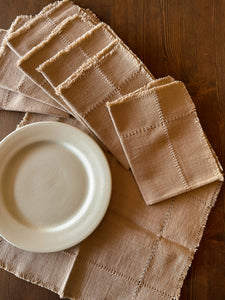 Light Brown Fringed Napkins, set of 8