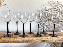 Load image into Gallery viewer, Black Stem Wine Glasses, set of 7