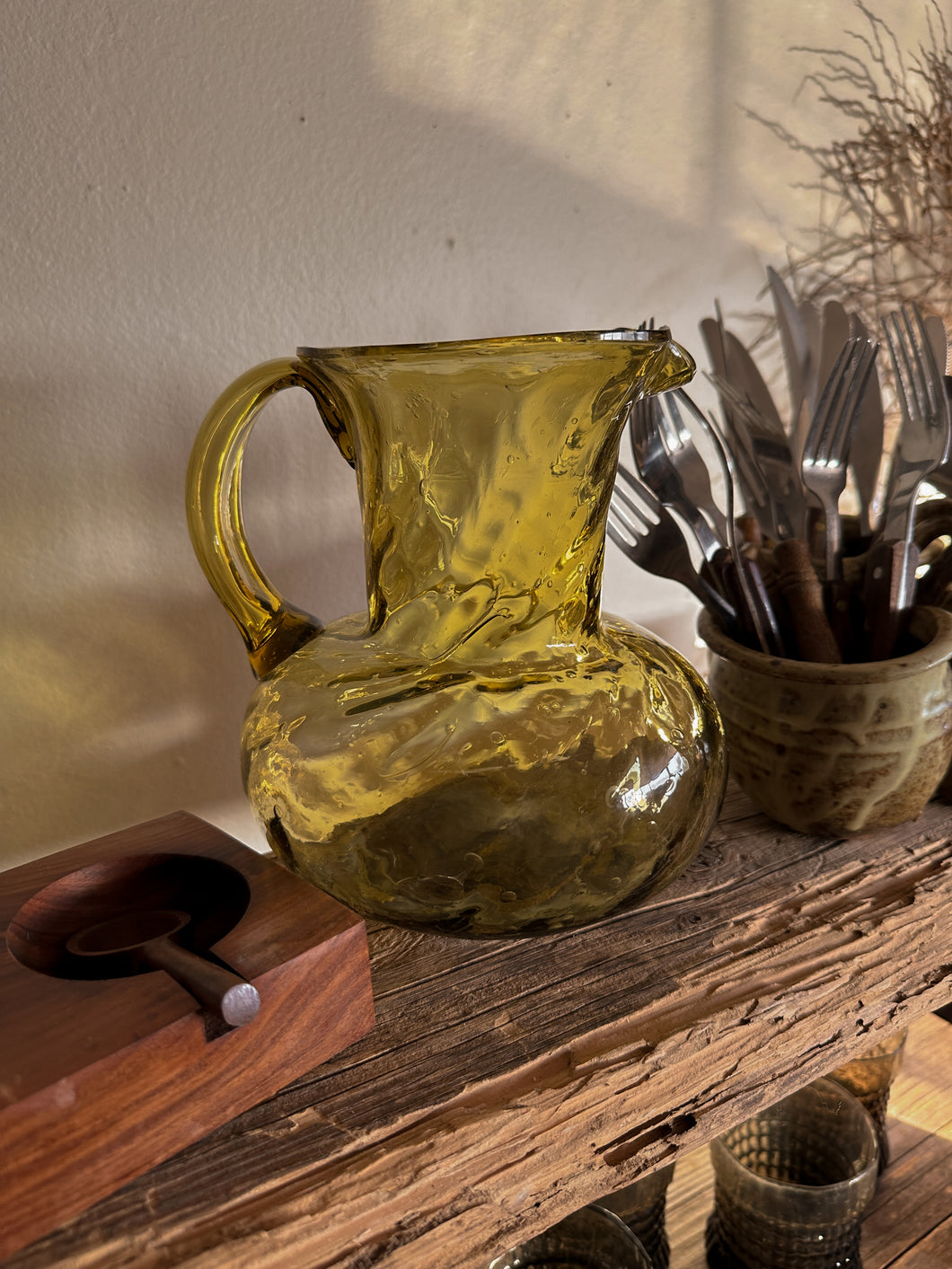 Hand Blown Mexican Glass Pitcher