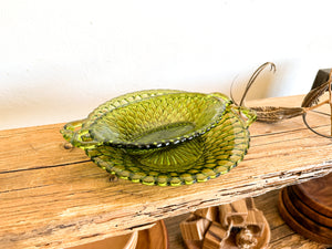 Green Cut Glass Serving Dishes, pair