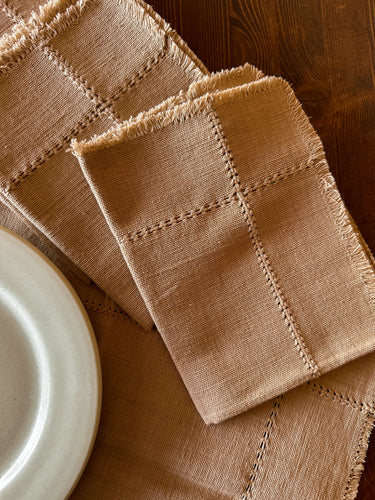 Light Brown Fringed Napkins, set of 8