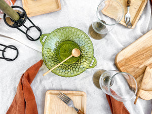 Green Cut Glass Serving Dishes, pair