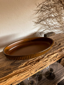 Brown Ribbed Serving Dish