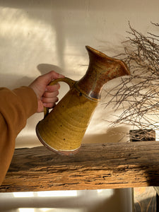 Rusty Yellow Hand Turned Pottery Pitcher