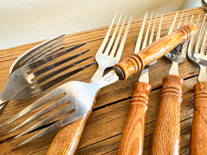Wooden Handle Forks, set of 7