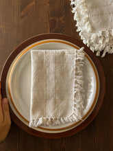 Load image into Gallery viewer, Cream Fringed Napkins with Gold, set of 7