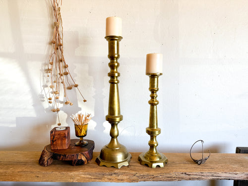 Tall Statement Brass Candle Holders, pair