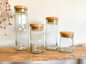 Glass & Wood Dry Storage, set of 4