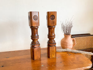 Large Wooden Candle Holders, Pair