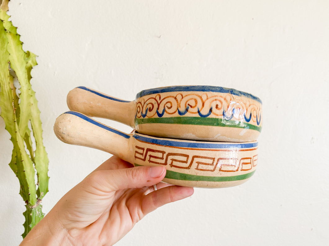 Hand Painted Mexican Pottery Bowls, Pair