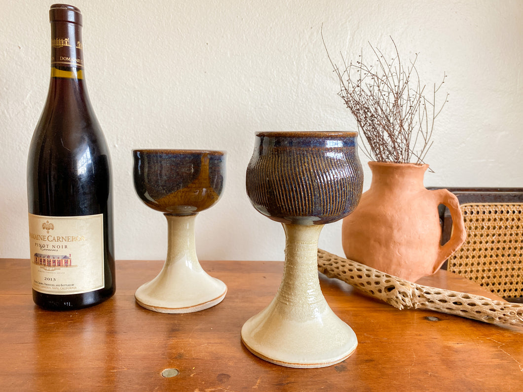 Textured Blue and Beige Goblet