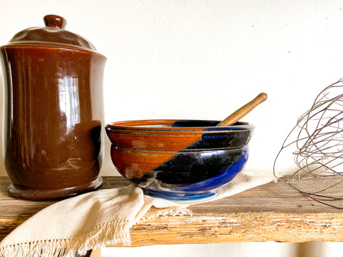 Brown & Blue Studio Pottery Kitchen Bowl