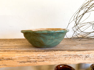 Turquoise & Beige Pinched Pottery Bowl