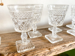 Intricate Cut Glass Goblets set of 8