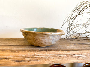 Turquoise & Beige Pinched Pottery Bowl