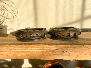 Carved Wooden Candle Dish, pair