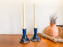 Load image into Gallery viewer, Blue Ceramic Candlestick Holders, pair