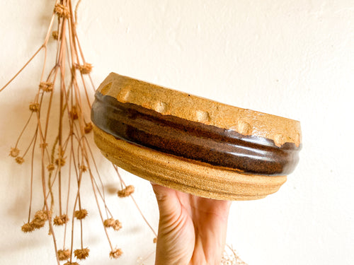 Earthy Brown Striped Pottery Bowl