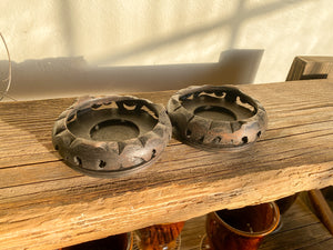 Carved Wooden Candle Dish, pair
