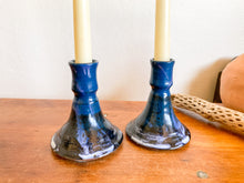 Load image into Gallery viewer, Blue Ceramic Candlestick Holders, pair