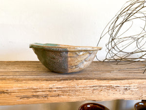 Turquoise & Beige Pinched Pottery Bowl