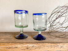 Load image into Gallery viewer, Blue Rimmed Mexican Wine Glasses, pair